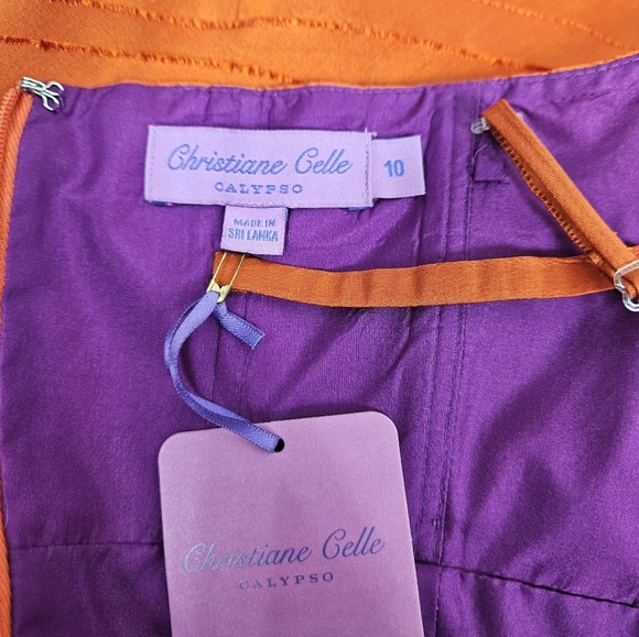 NWT Christiane Celle Calypso Iridescent Orange Tiered Midi Dress Size 10 K67‎ - Picture 11 of 12